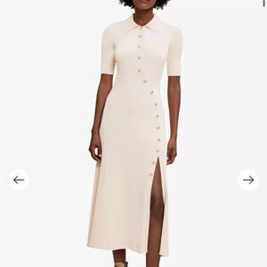 Maje Rimisa asymmetric ribbed stretch knitted midi dress